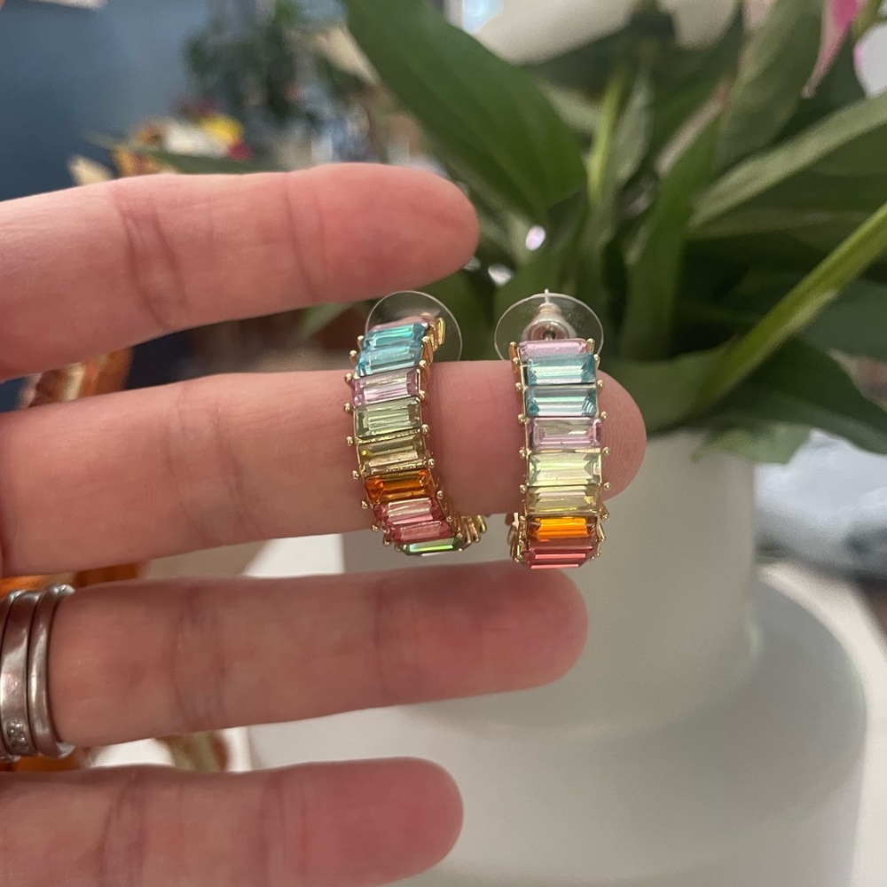Beautiful multicolored rainbow 🌈 baguette hoops